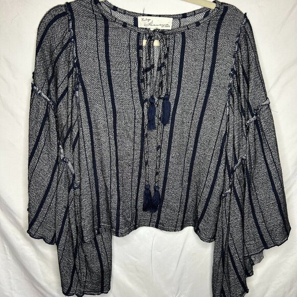 Vintage Havana Tops - Vintage Havana Navy & Cream Boho Tassel Blouse | Size M